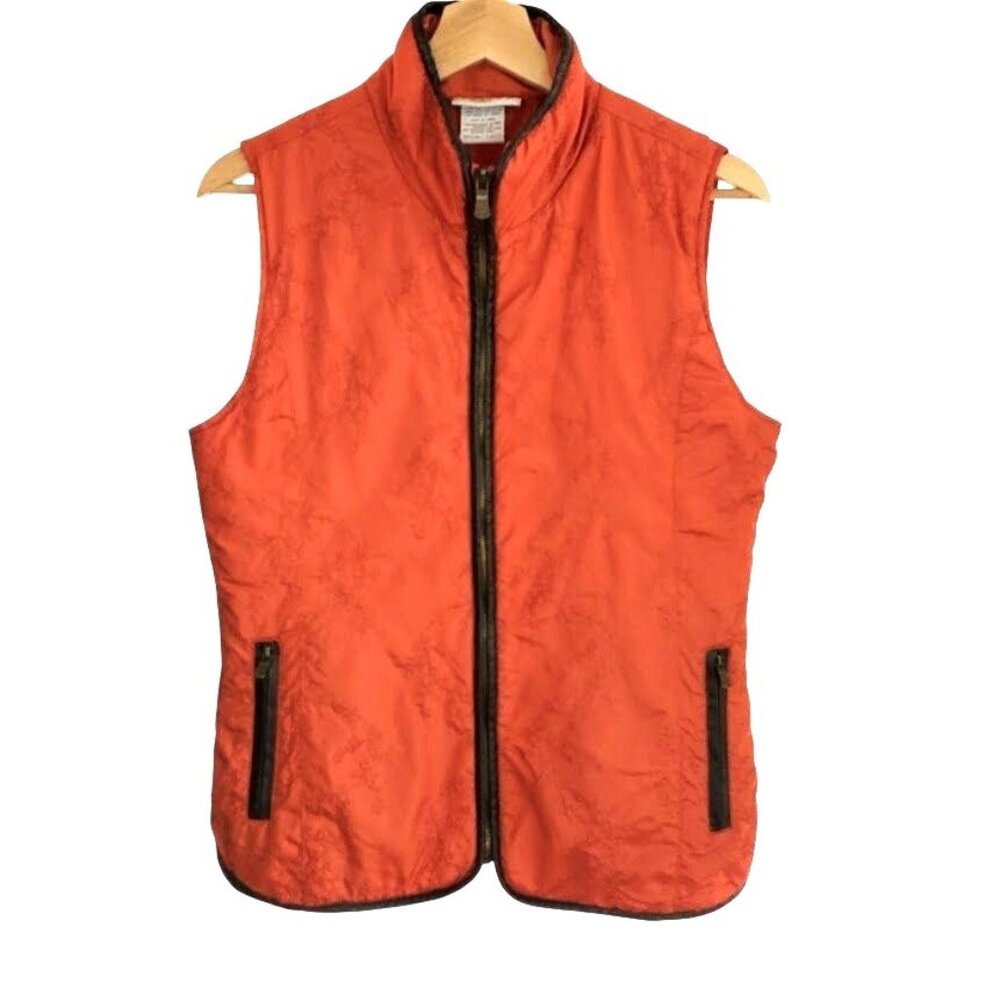 Tweeds Rust Orange Quilted Vest Embroidered Zip Up Womens Size S